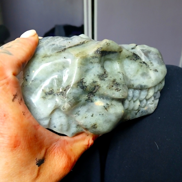 LARGE LABRADORITE DINOSAUR CRYSTAL SKULL - Picture 5 of 6